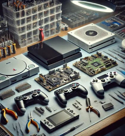 game console repair bench setup